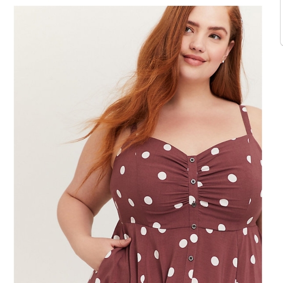 Torrid Midi Chalis Walnut Polka Dot Dress - Picture 2 of 5